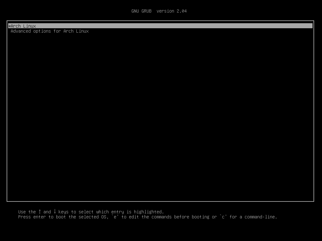 Bildschirmfoto vom GRUB Bootloader des installierten Systems
