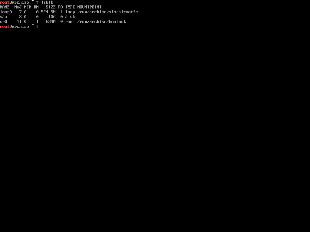 Bildschirmfoto der Ausgabe des lsblk-Befehls